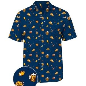 TipsyElves, Button Down Hawaiian Shirt w/ Holiday Motif, AWESOME! L